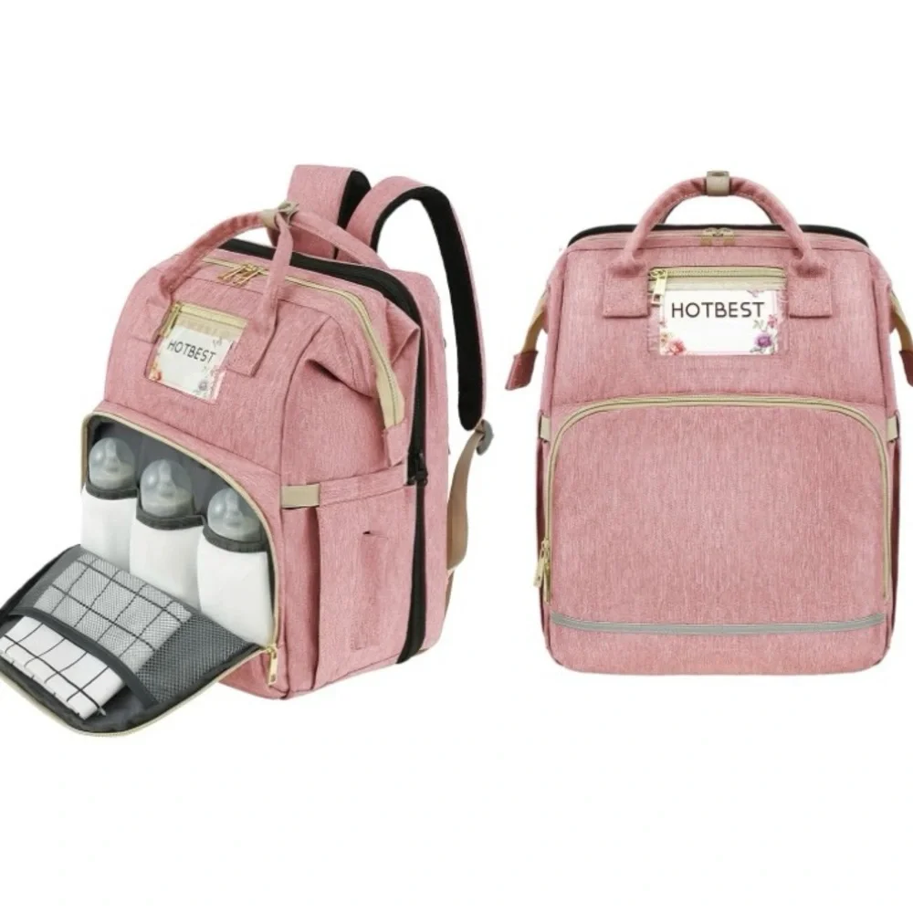 Light Pink Diaper Bag Backpack Changing Station